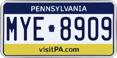 PA license plate MYE8909