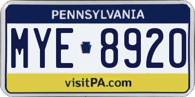 PA license plate MYE8920