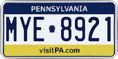 PA license plate MYE8921