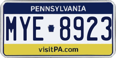 PA license plate MYE8923