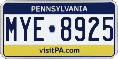 PA license plate MYE8925