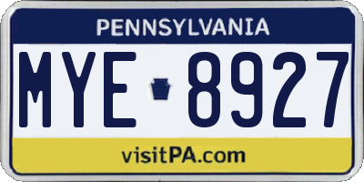 PA license plate MYE8927