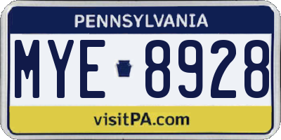 PA license plate MYE8928