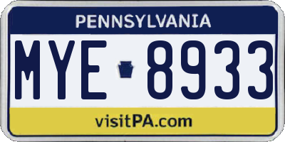PA license plate MYE8933