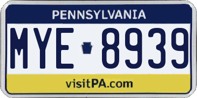 PA license plate MYE8939