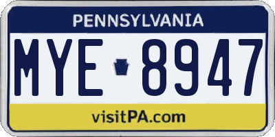 PA license plate MYE8947