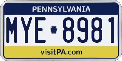 PA license plate MYE8981
