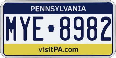 PA license plate MYE8982