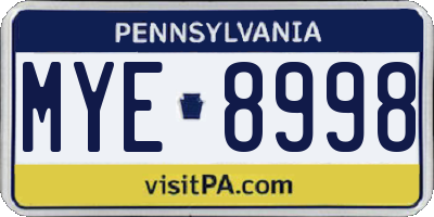 PA license plate MYE8998