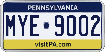 PA license plate MYE9002