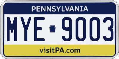PA license plate MYE9003