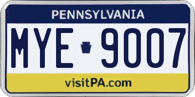 PA license plate MYE9007