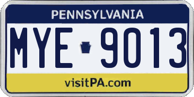 PA license plate MYE9013
