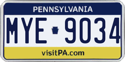 PA license plate MYE9034