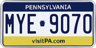 PA license plate MYE9070