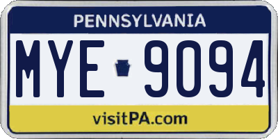 PA license plate MYE9094