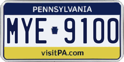 PA license plate MYE9100