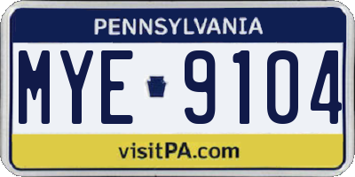 PA license plate MYE9104