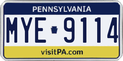 PA license plate MYE9114