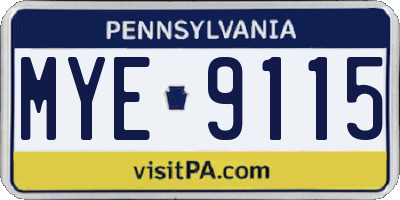PA license plate MYE9115