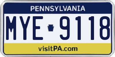 PA license plate MYE9118