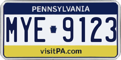 PA license plate MYE9123