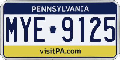 PA license plate MYE9125