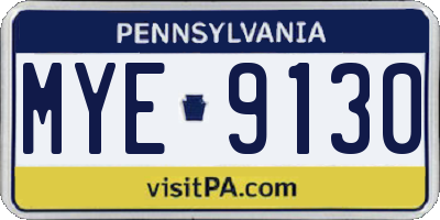 PA license plate MYE9130