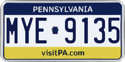 PA license plate MYE9135