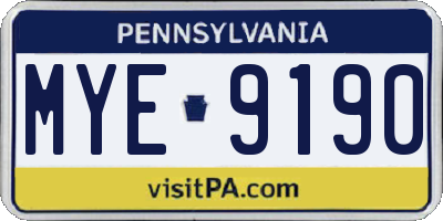 PA license plate MYE9190