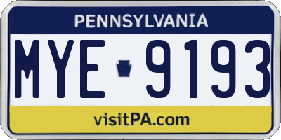PA license plate MYE9193