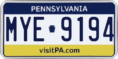 PA license plate MYE9194
