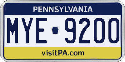 PA license plate MYE9200