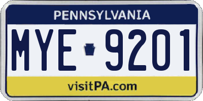 PA license plate MYE9201