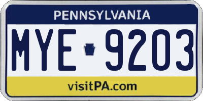 PA license plate MYE9203