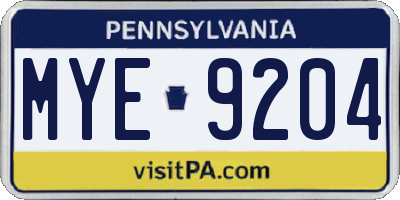 PA license plate MYE9204