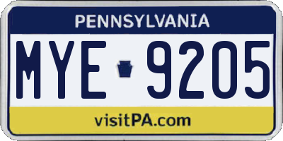 PA license plate MYE9205