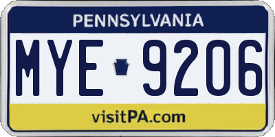 PA license plate MYE9206