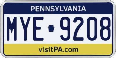 PA license plate MYE9208