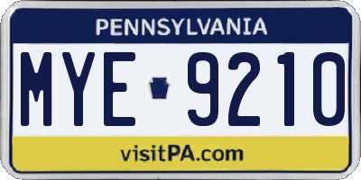 PA license plate MYE9210