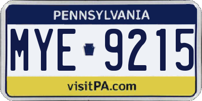 PA license plate MYE9215