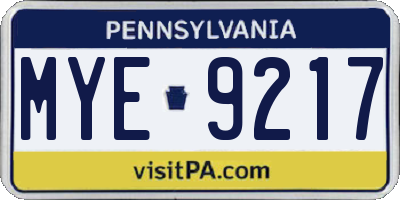 PA license plate MYE9217