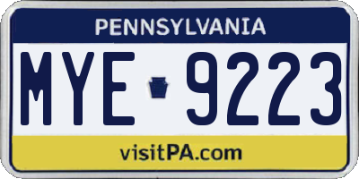 PA license plate MYE9223