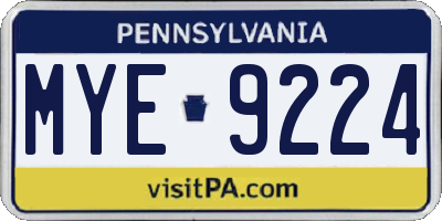 PA license plate MYE9224