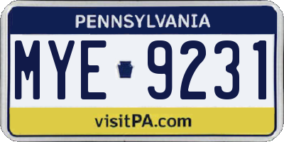PA license plate MYE9231