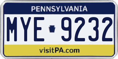 PA license plate MYE9232