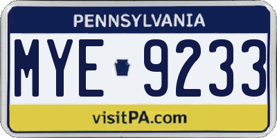 PA license plate MYE9233