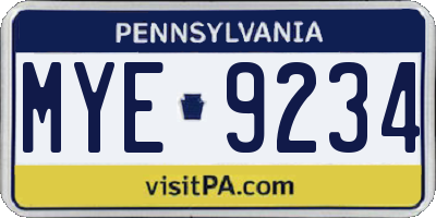 PA license plate MYE9234