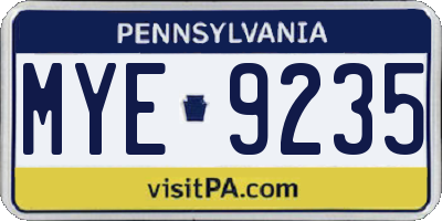 PA license plate MYE9235