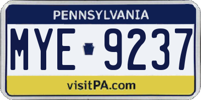 PA license plate MYE9237